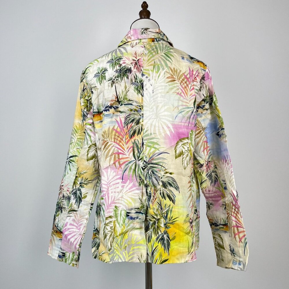 Johnny Was Linen Tropical Palm Blazer Floral Embroidered Boho Jacket Size S - Picture 8 of 16